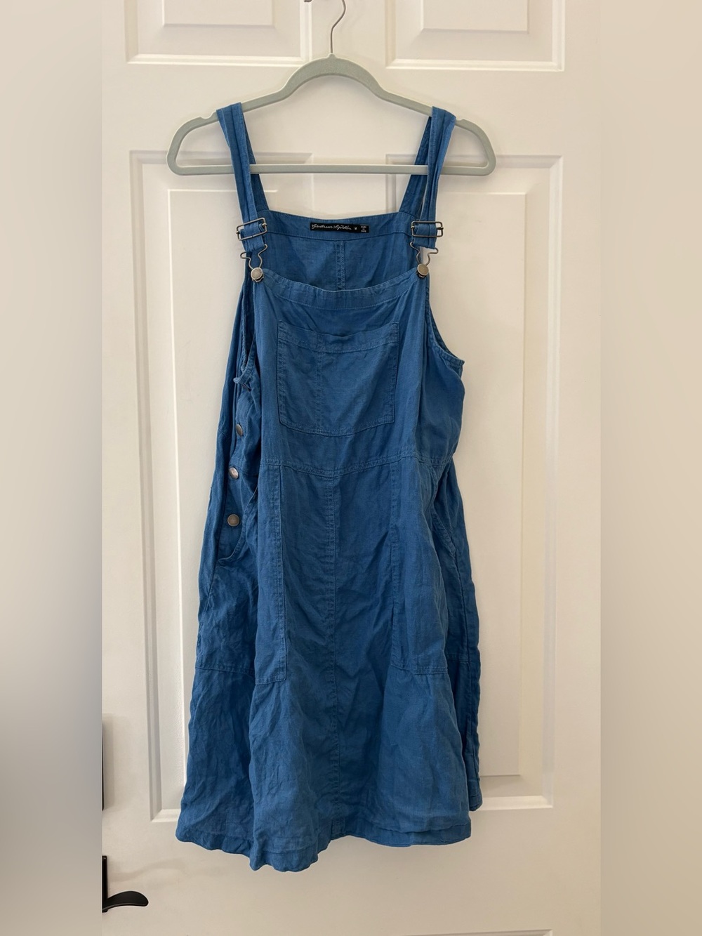 Gudrun Sjoden Linen Pinafore Overall Cornflower Blue Dress Size M Lagenlook - Picture 2 of 8